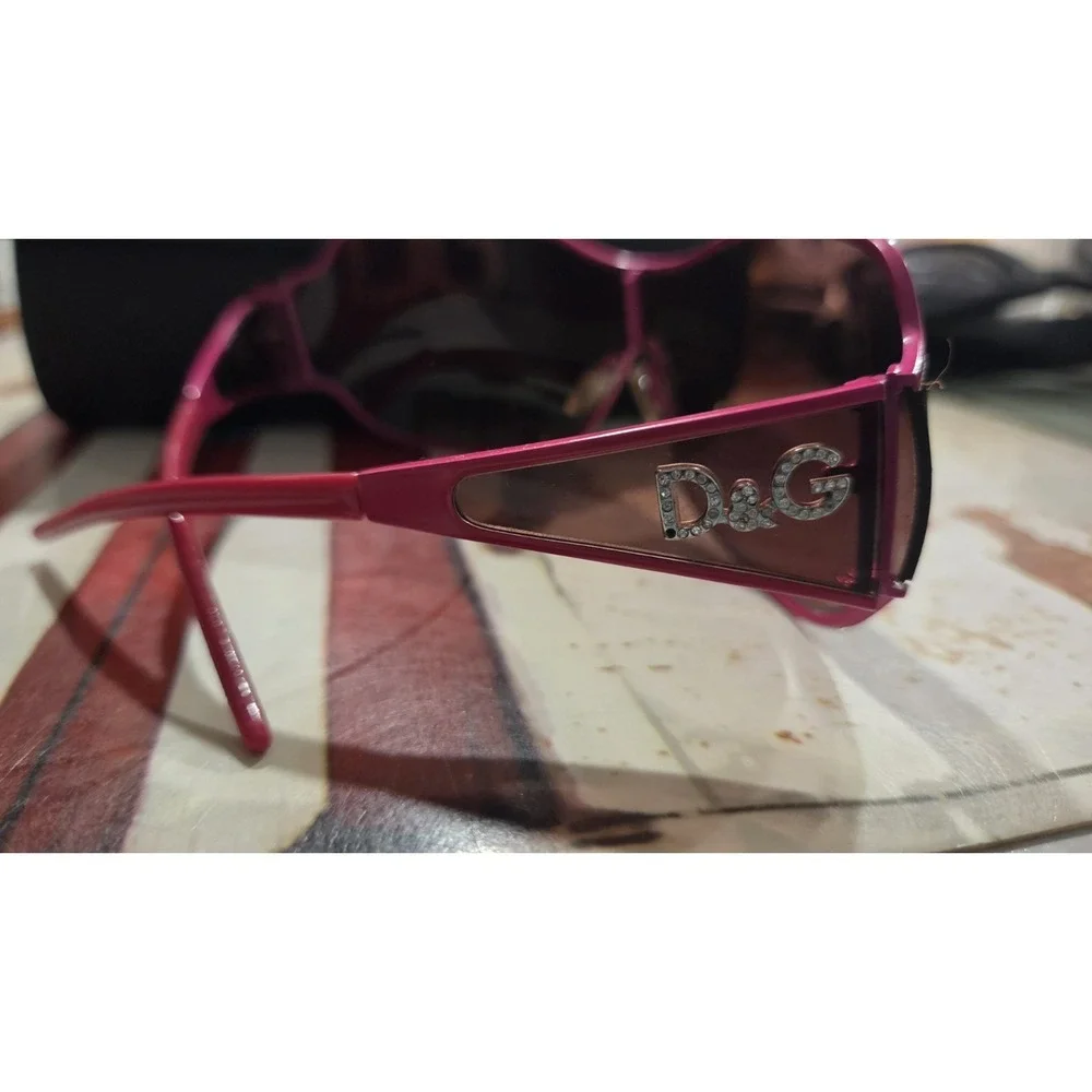 Vintage Dolce & Gabbana Shield Sunglasses, Rhinestone Logo, pink Frame Y2K